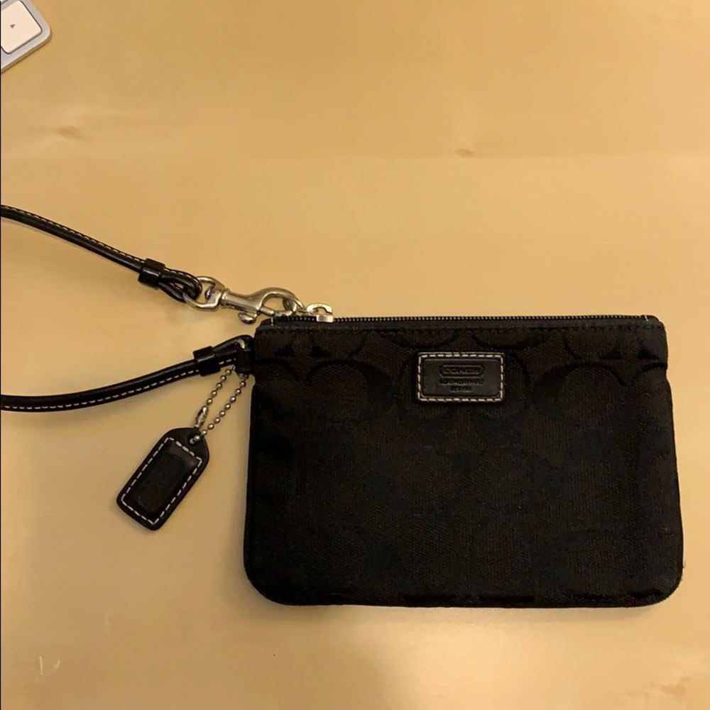 Black coach Wristlet with Leather Strap